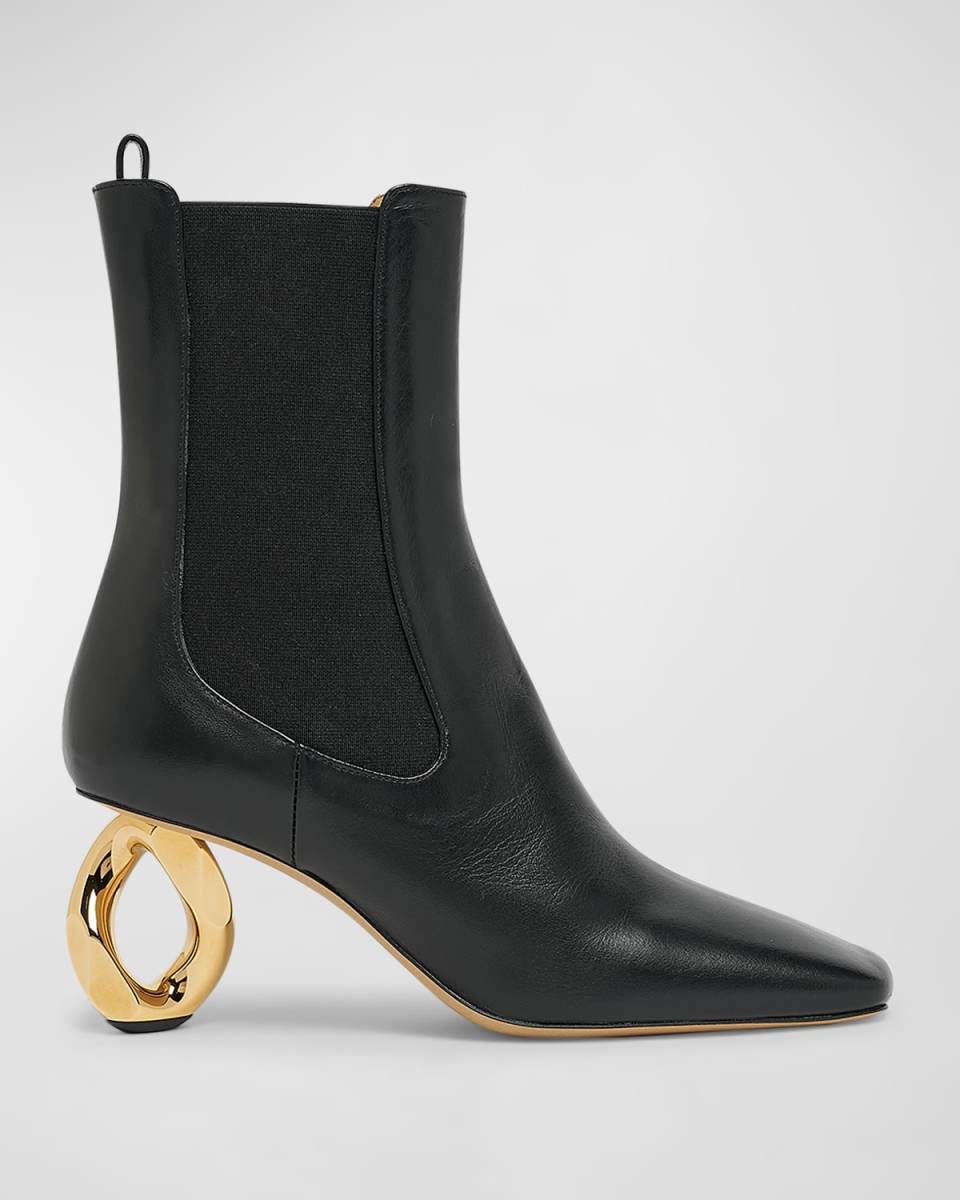 Leather Chain-Heel Chelsea Ankle Boots