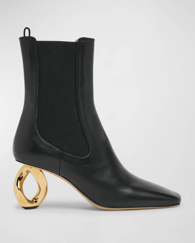 Leather Chain-Heel Chelsea Ankle Boots