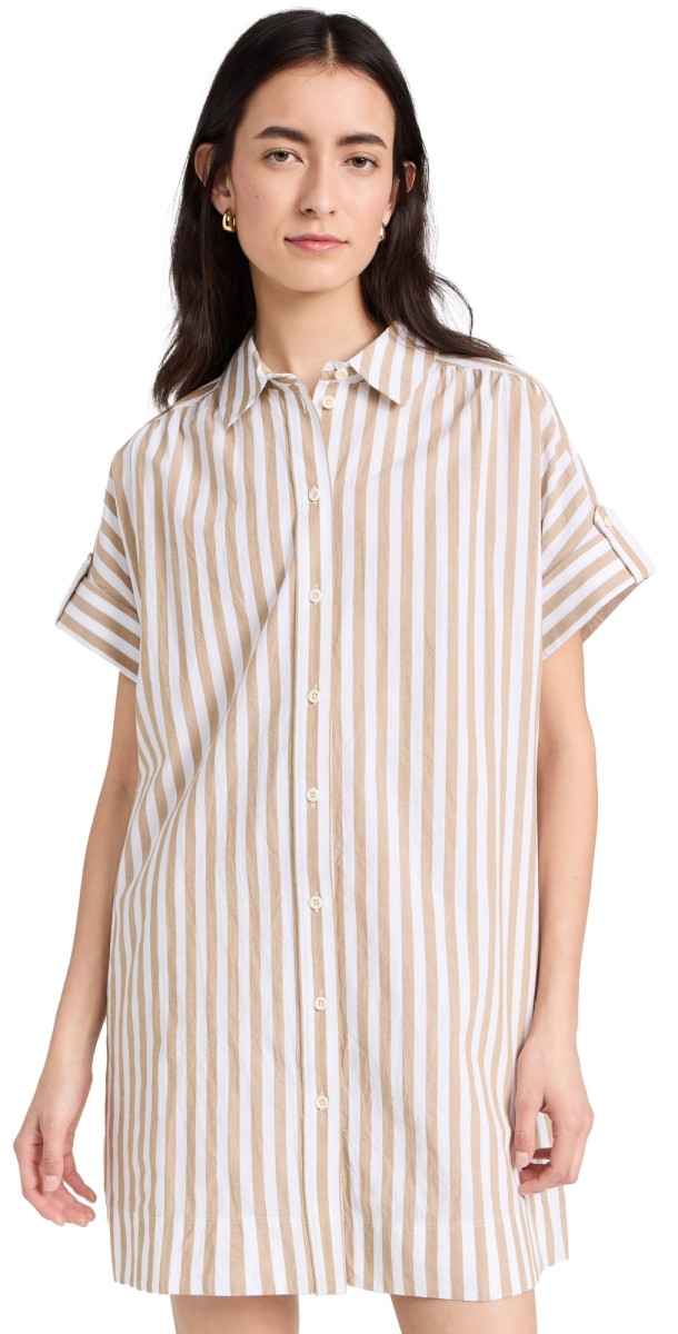 Madewell Collared Button-Front Mini Shirtdress Bayside Stripe Seed Khaki