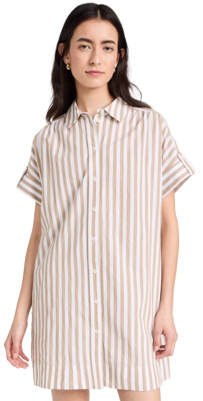 Madewell Collared Button-Front Mini Shirtdress Bayside Stripe Seed Khaki