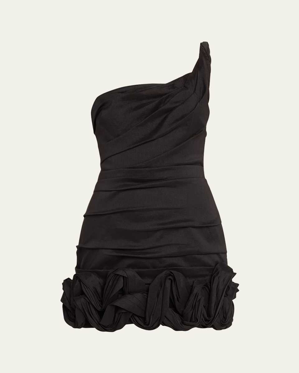 Ochre Ruched One-Shoulder Bubble Hem Mini Dress