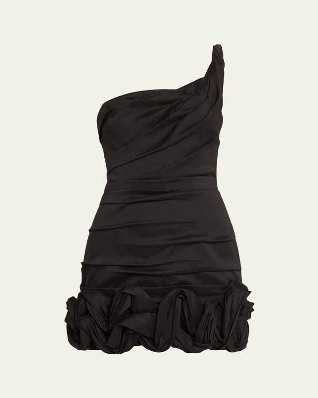 Ochre Ruched One-Shoulder Bubble Hem Mini Dress