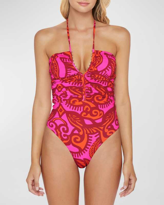 Josie Beaded Halter One-Piece Swimsuit