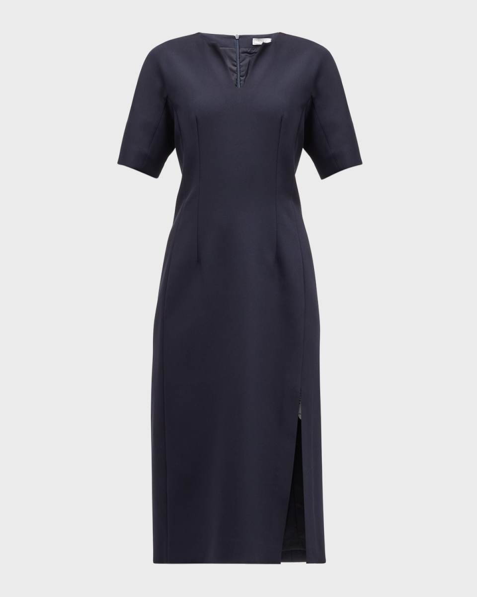 Chain-Trim V-Neck Midi Dress