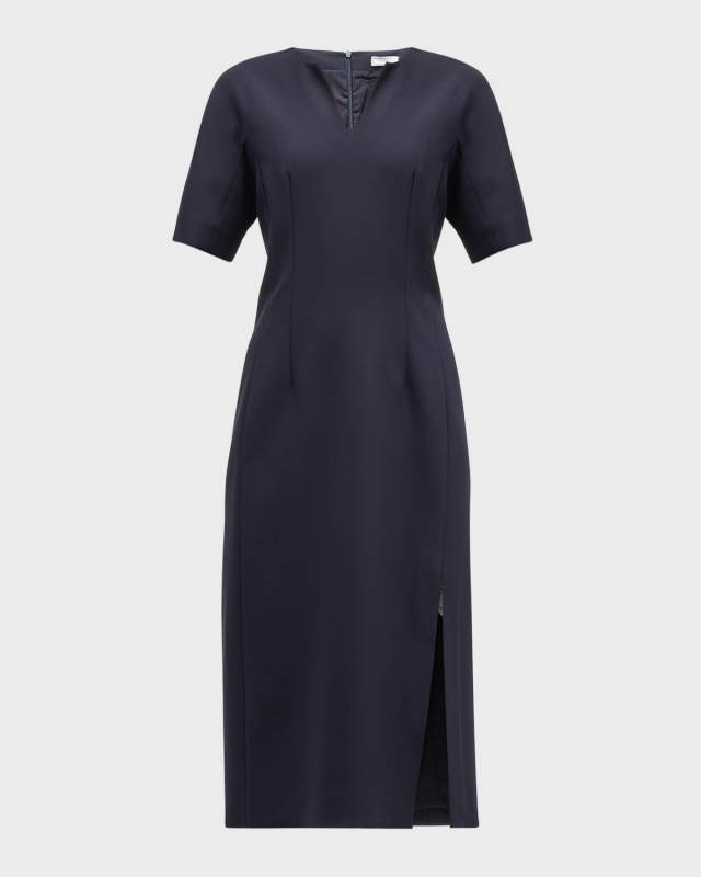 Chain-Trim V-Neck Midi Dress