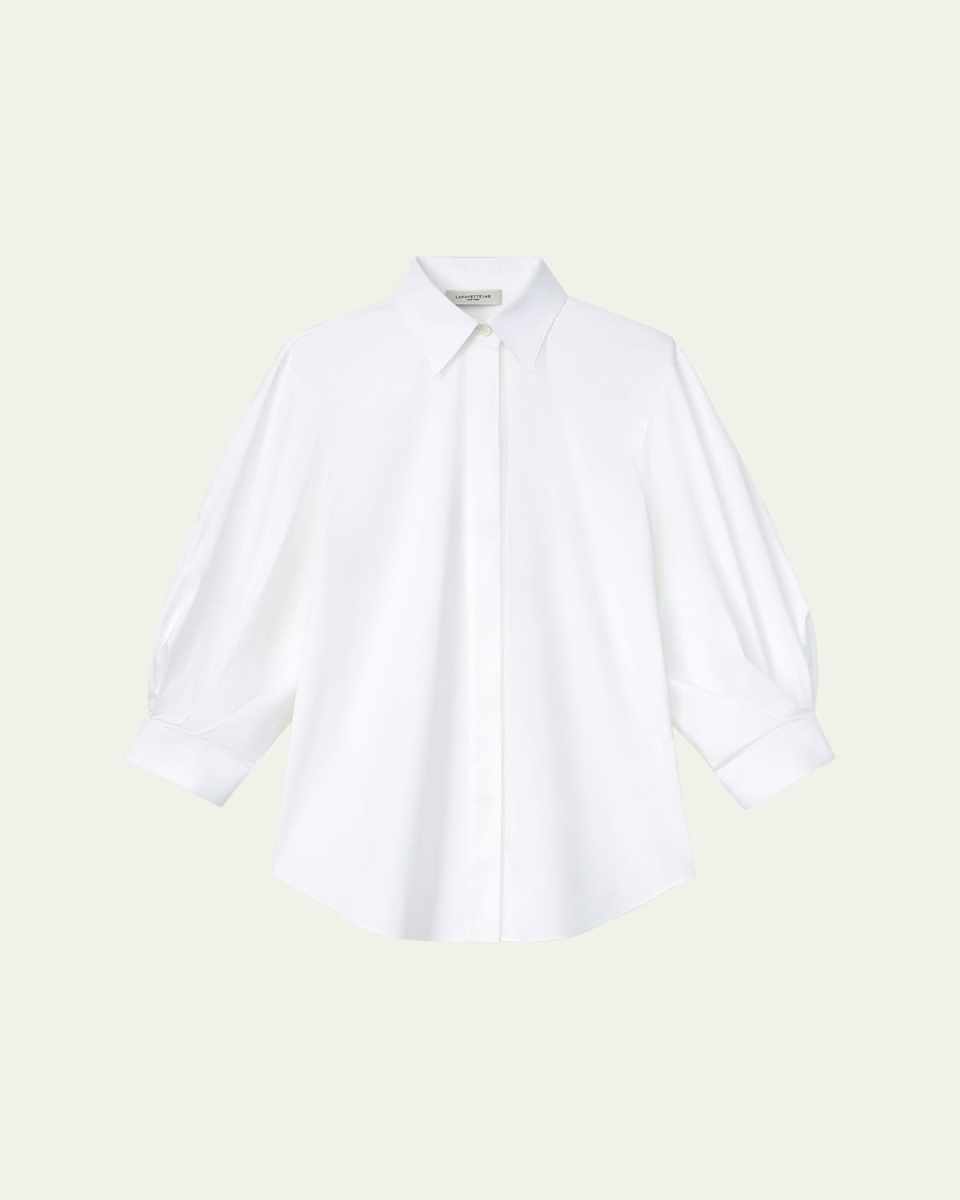 Pleated-Sleeve Cotton Blouse