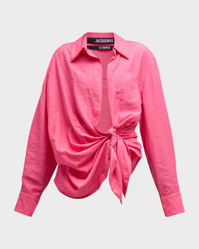Bahia Draped Tie Collared Shirt