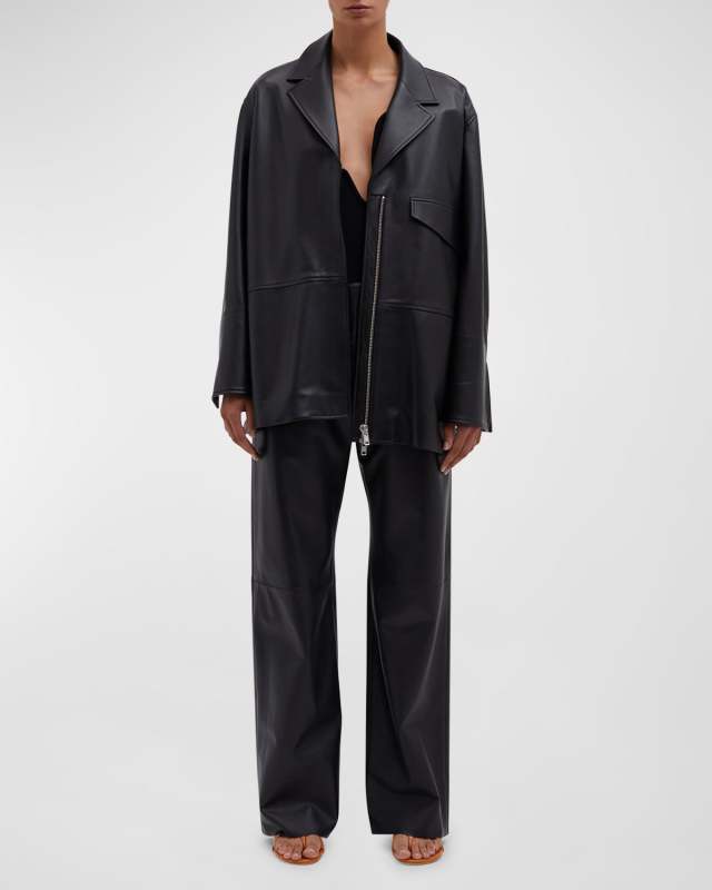 Charli Leather Zip-Front Jacket