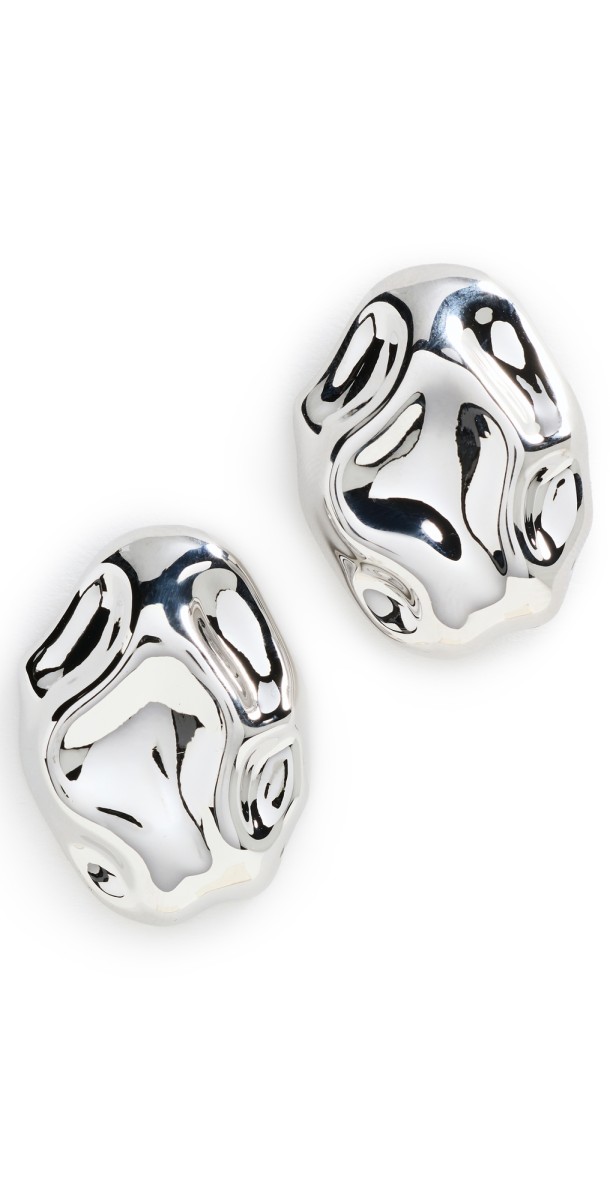 By Adina Eden Fluid Pebble Stud Earrings Silver