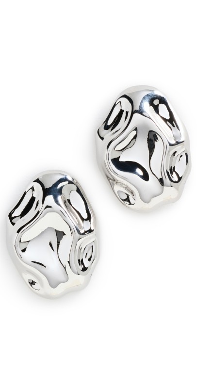 By Adina Eden Fluid Pebble Stud Earrings Silver