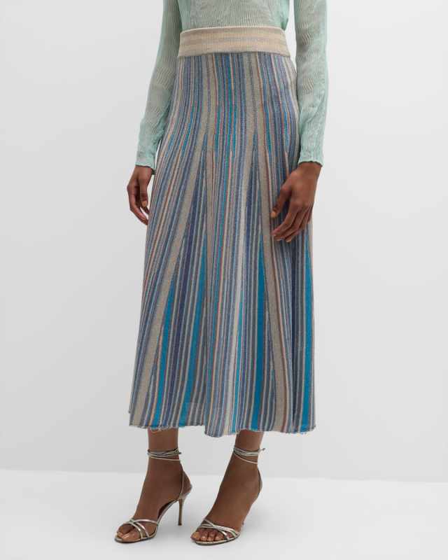 Lodola2 Striped A-Line Midi Skirt