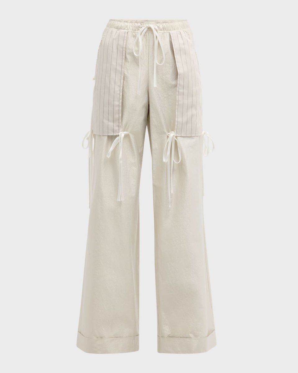 Metallic Taffeta Wide-Leg Pants with Patch Pockets