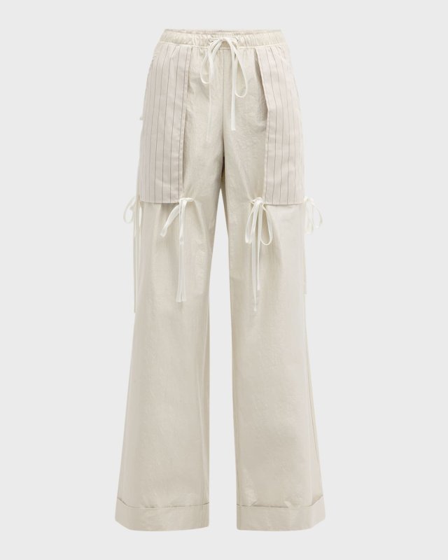 Metallic Taffeta Wide-Leg Pants with Patch Pockets