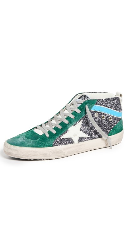 Golden Goose Mid Star Glitter Upper Suede Wave Sneakers ANTRACITE/GREEN/WHITE/LIGHT BL