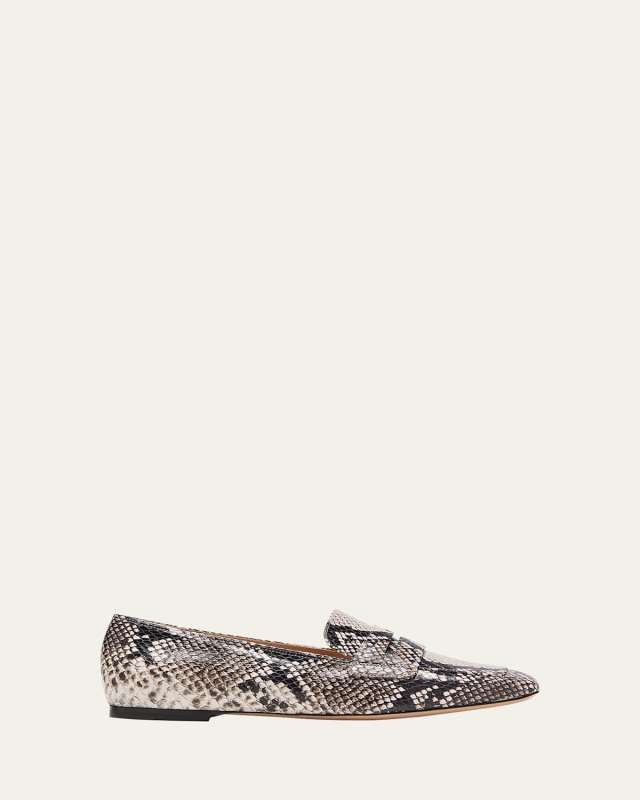 Snake-Embossed Mary Jane Ballerina Flats