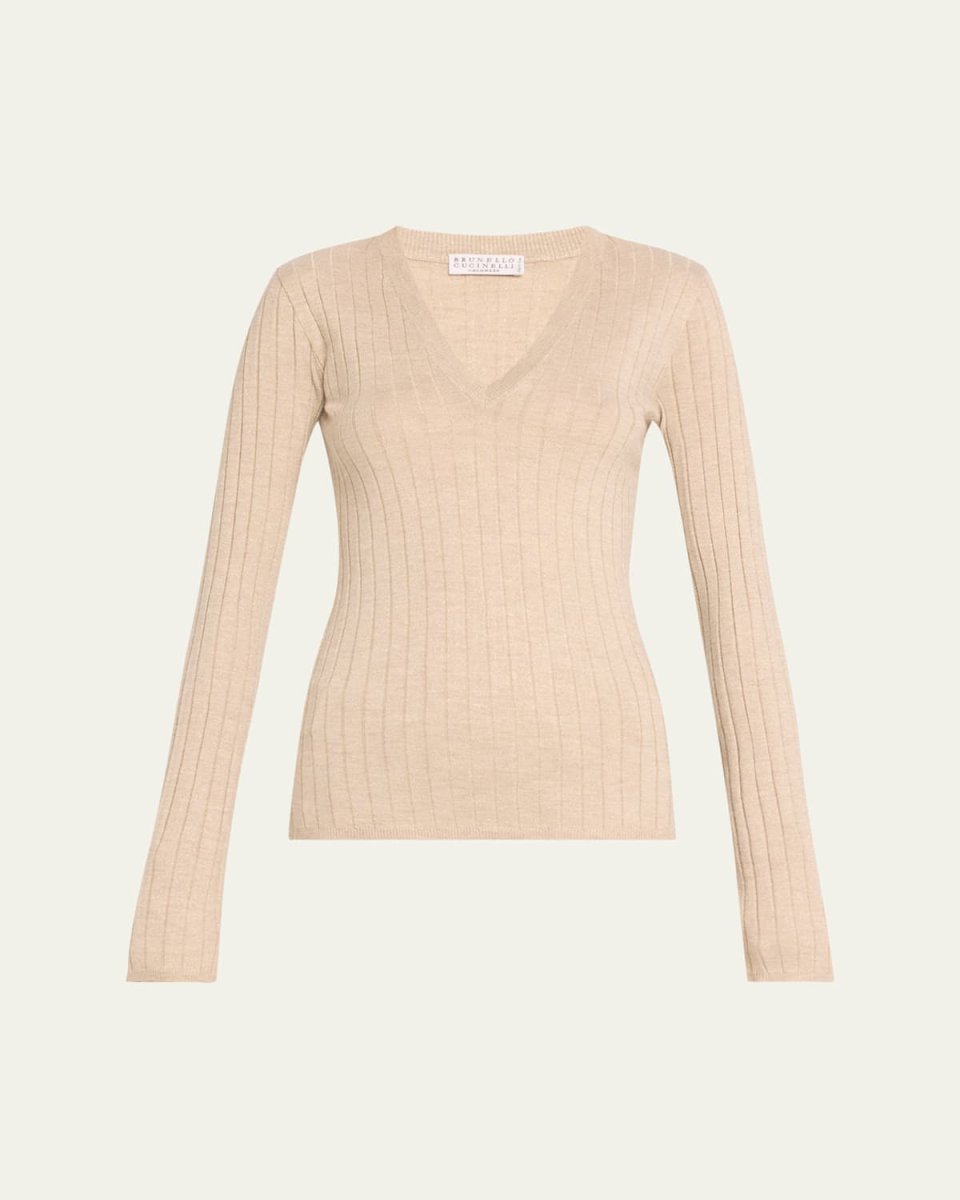 Cashmere-Blend Lurex Ribbed Knit Top