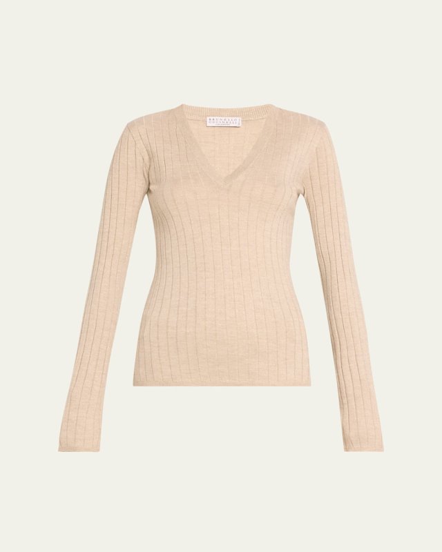 Cashmere-Blend Lurex Ribbed Knit Top