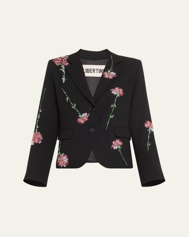 Cecil Short Blazer Jacket with Pink Carnation Crystal Embellishments