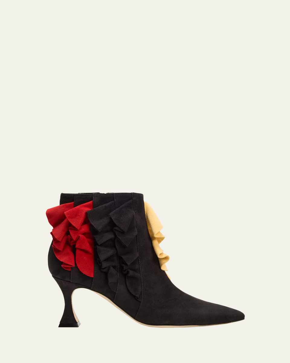 Pompa Suede Colorblock Ruffle Booties