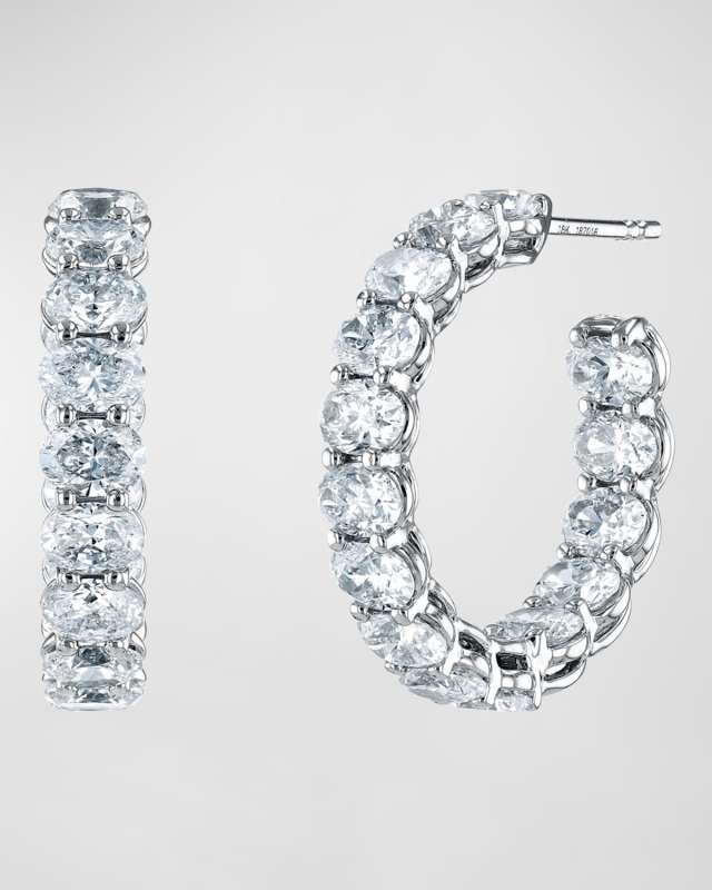 18K Gold East-West Oval-Cut Diamond Hoop Earrings, 9.9tcw/1"L
