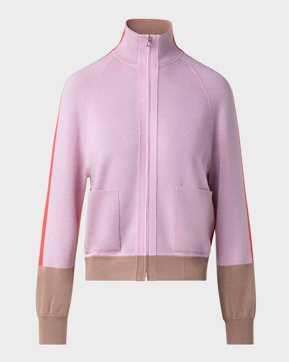 Colorblock Fine Gauge Knit Zip-Front Cardigan