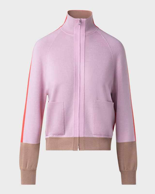 Colorblock Fine Gauge Knit Zip-Front Cardigan