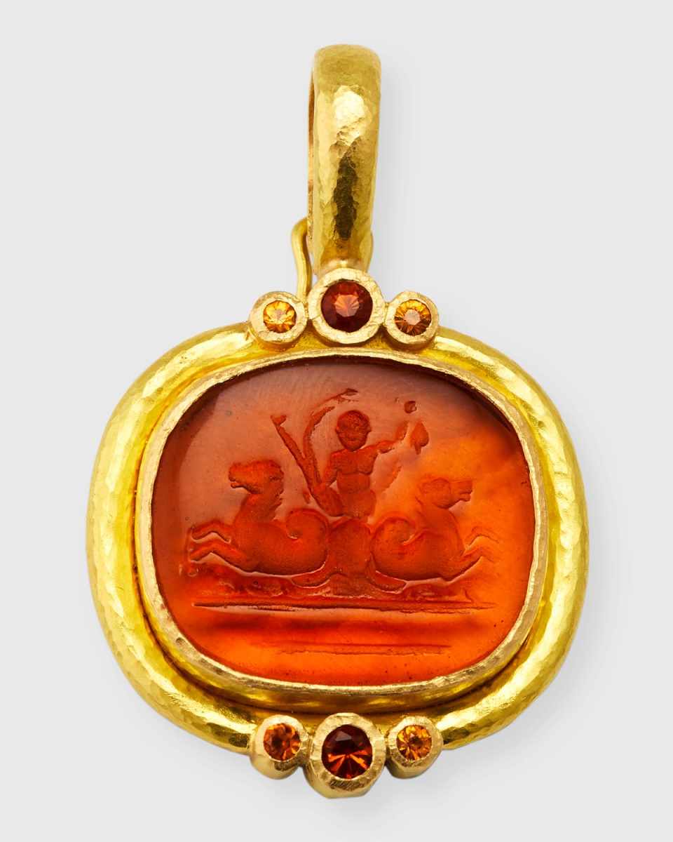 19K Venetian Glass Intaglio Neptune Pendant with 3mm Faceted Citrine