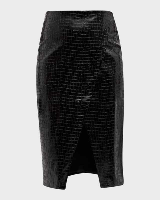 Juniper Glossed Faux Crocodile Wrap Skirt