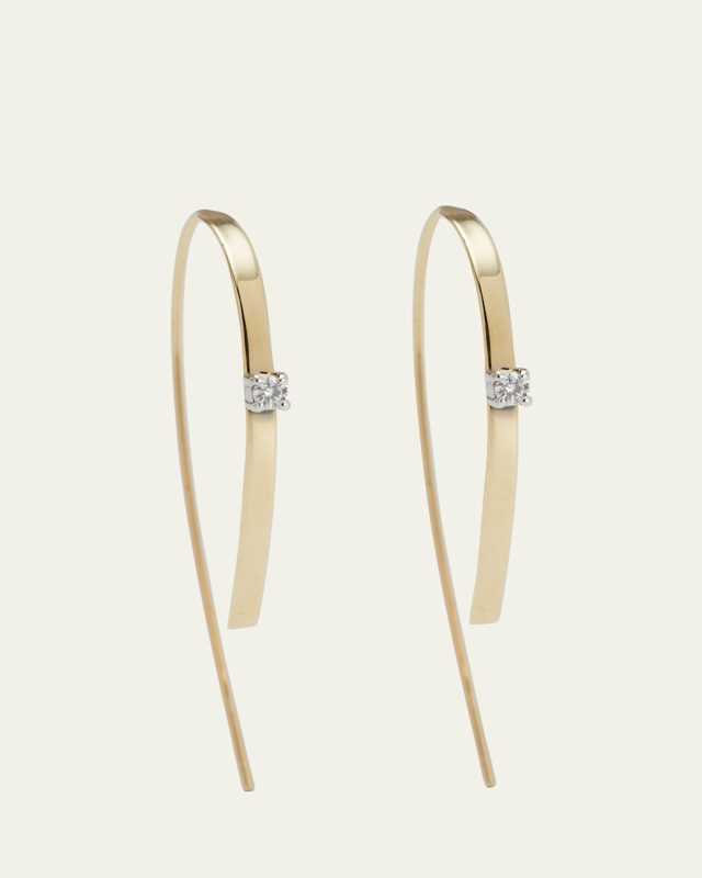 Small Flat Forward Facing Hooked On Hoop Earrings with Diamonds