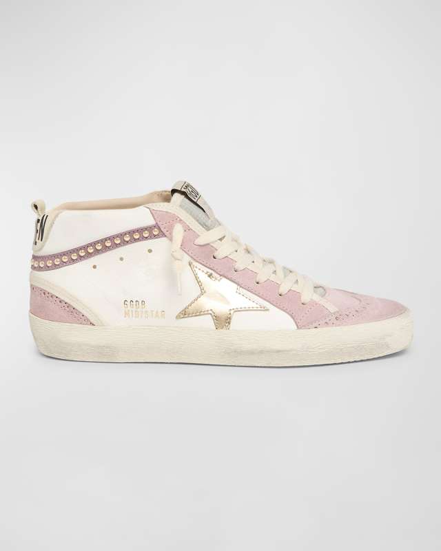 Midstar Mixed Leather Pearly Mid-Top Sneakers