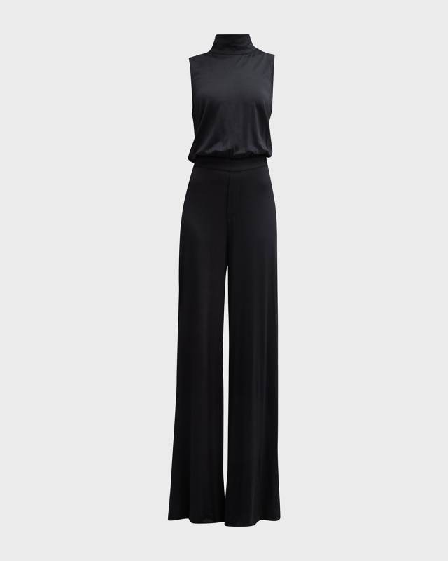 Matte Jersey Sleeveless Mock-Neck Jumpsuit