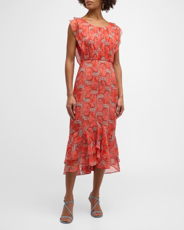 Aisha Floral Silk Chiffon Frill Dress