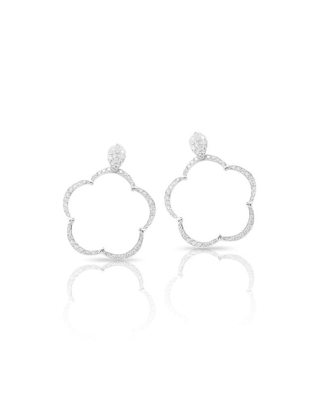 Ton Joli 18k White Gold Diamond Pave Floral Drop Earrings