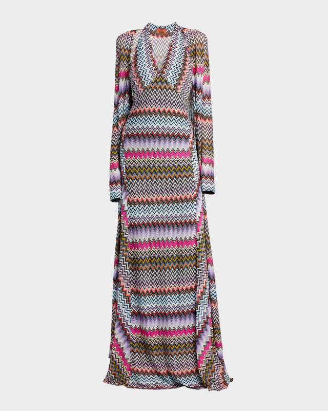 Metallic Chevron Knit Long Cardigan