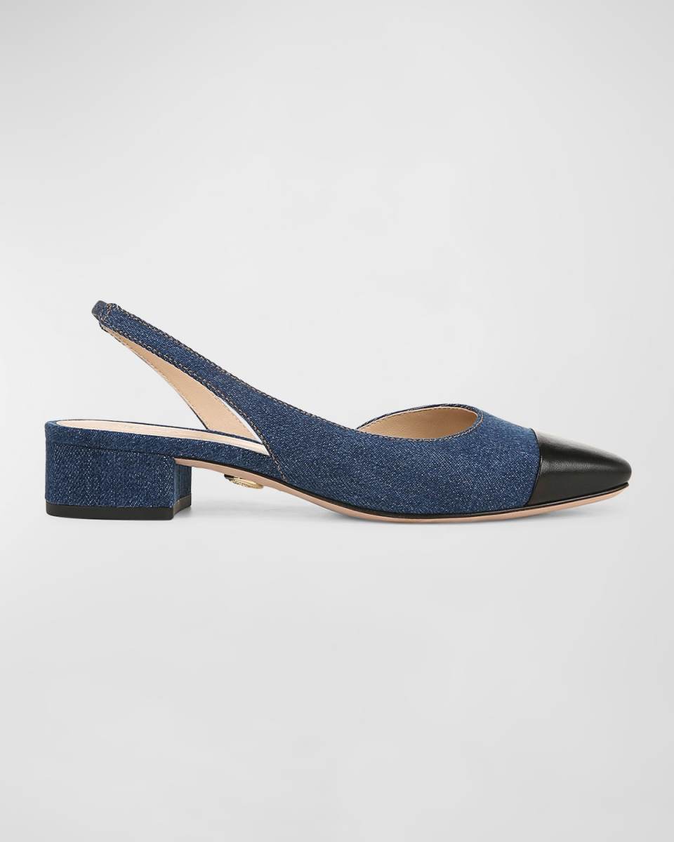 Cecile Denim Leather Slingback Ballerina Pumps