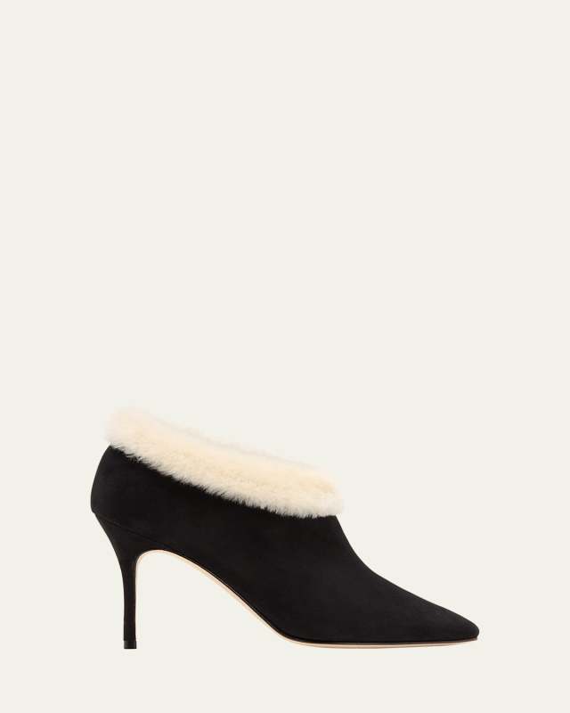 Escaria Suede Shearling High-Cut Pumps