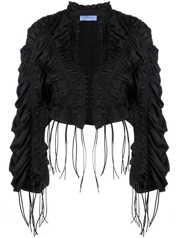 gathered drawstring-embellished bomber jacket