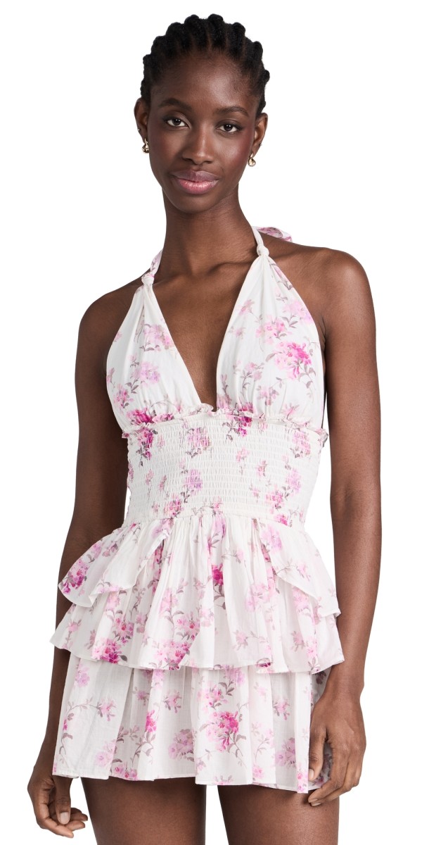LoveShackFancy Deanna Halter Dress Warm Pink Cloud