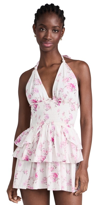 LoveShackFancy Deanna Halter Dress Warm Pink Cloud
