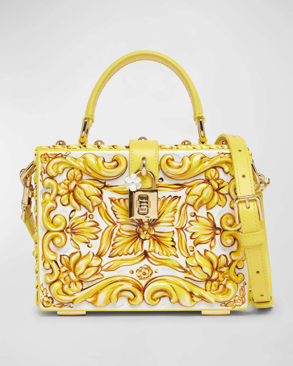 Textile Printed Leather Box Top-Handle Bag