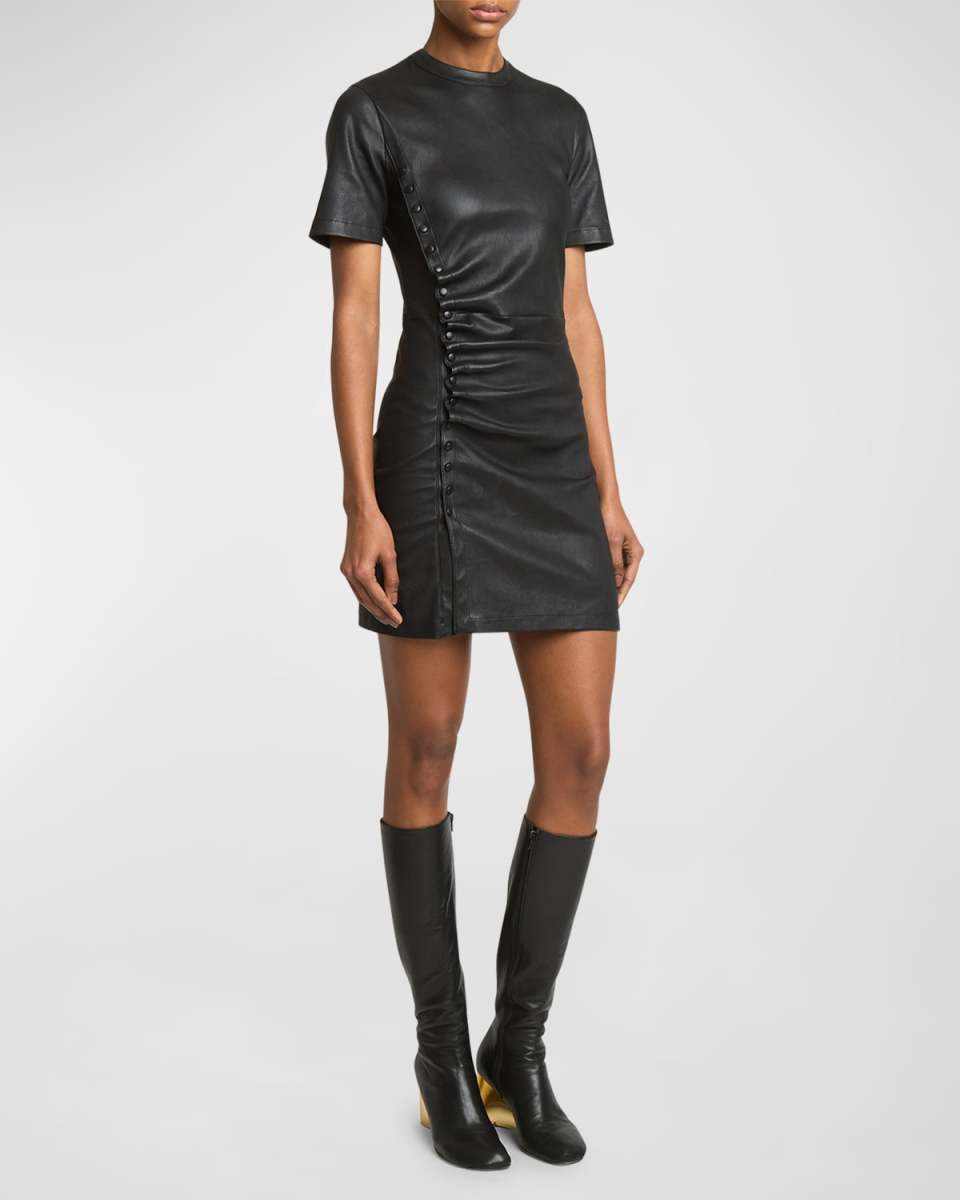 Leather Side Snap Mini Dress