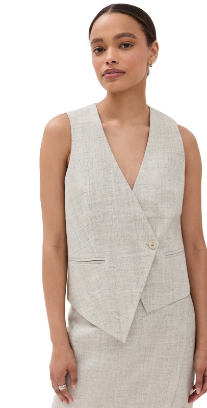 Róhe Tailored Overlap Waistcoat Stone Melange