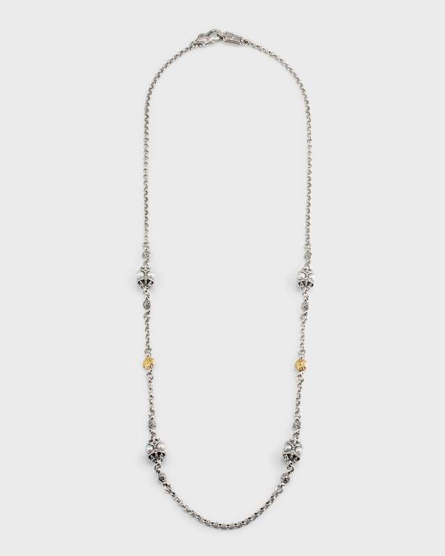 Silver and Gold Pearl Necklace, 22"L