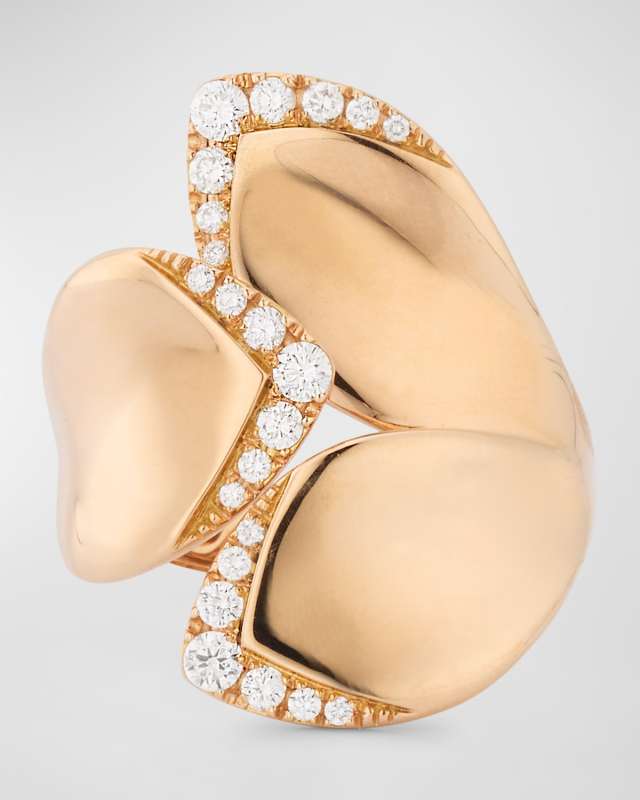 18K Red Gold Flower Ring with Diamond Petals