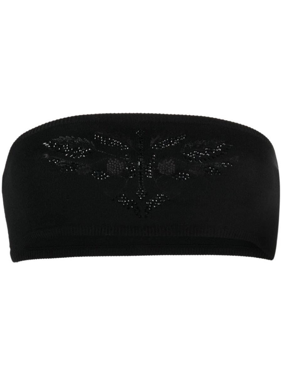 floral-embroidered studded cropped top