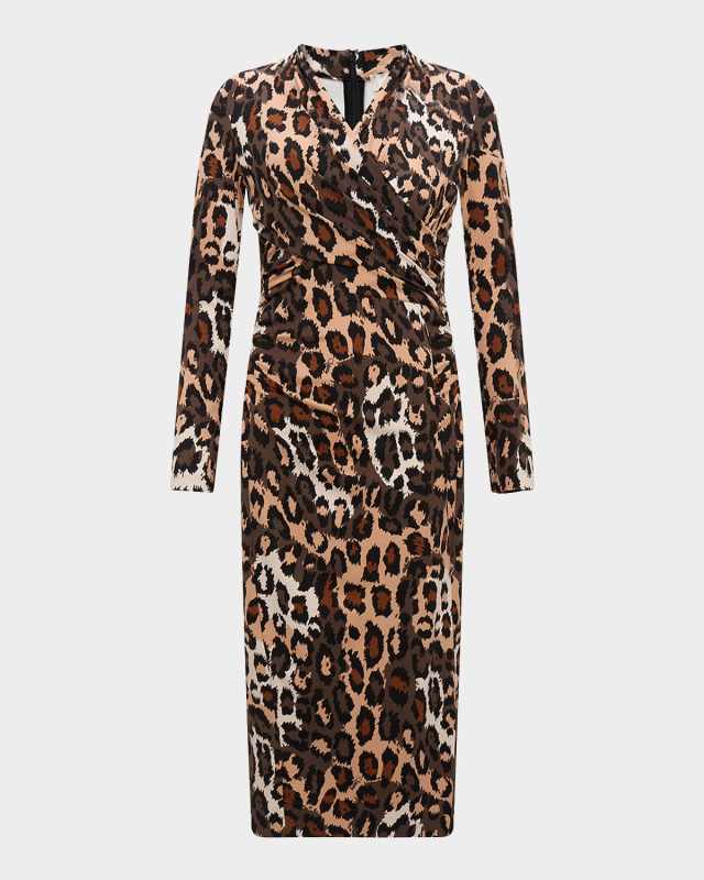 Barlow Pleated Animal-Print Midi Dress