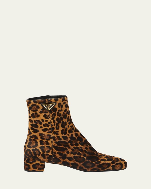 Leopard Block-Heel Zip Ankle Boots