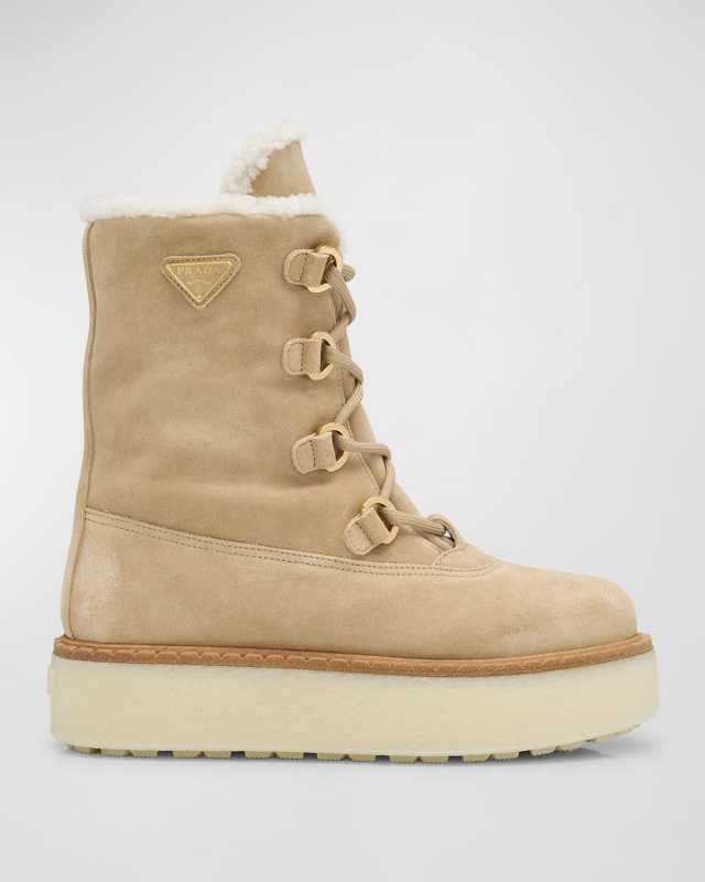 Suede Shearling Flatform Ranger Boots