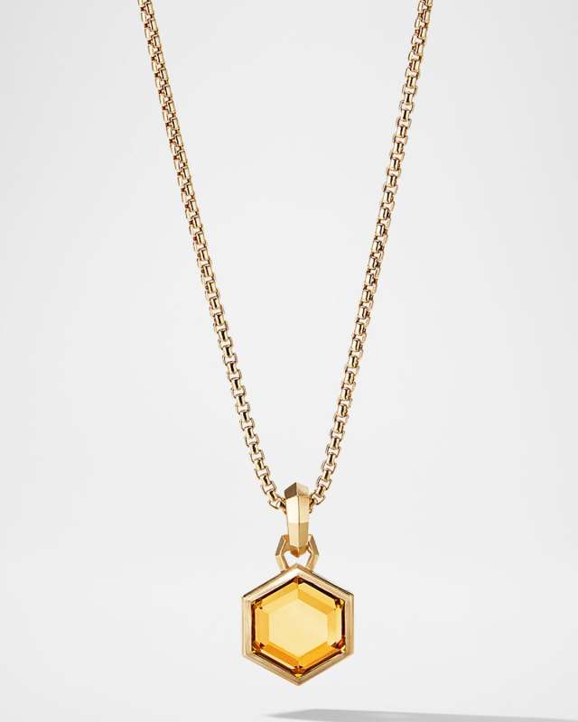 Hexagon Cut Amulet with Citrine in 18K Gold, 14.5mm