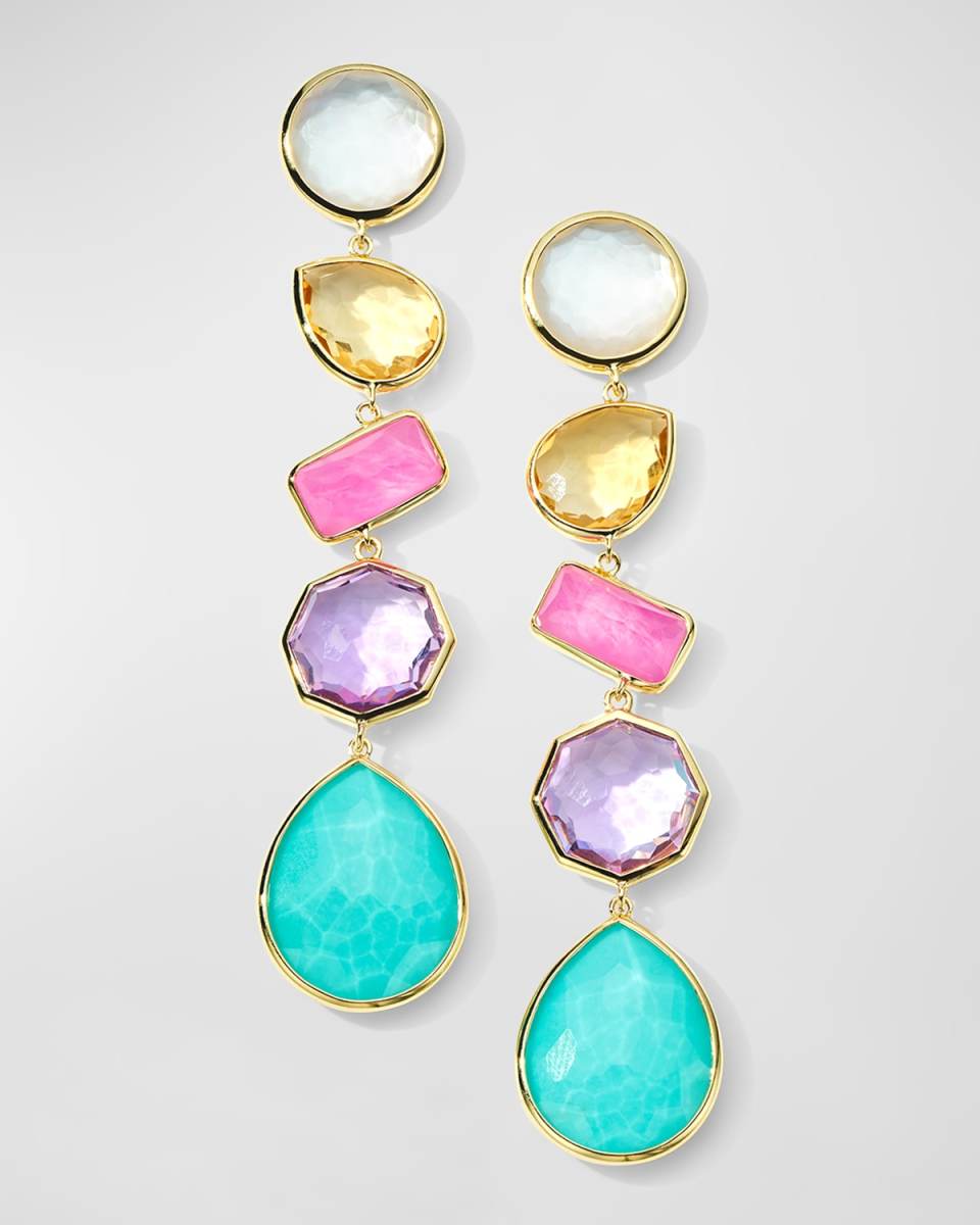 18K Rock Candy Large 5-Stone Linear Post Earrings in Summer Rainbow 2 Version A